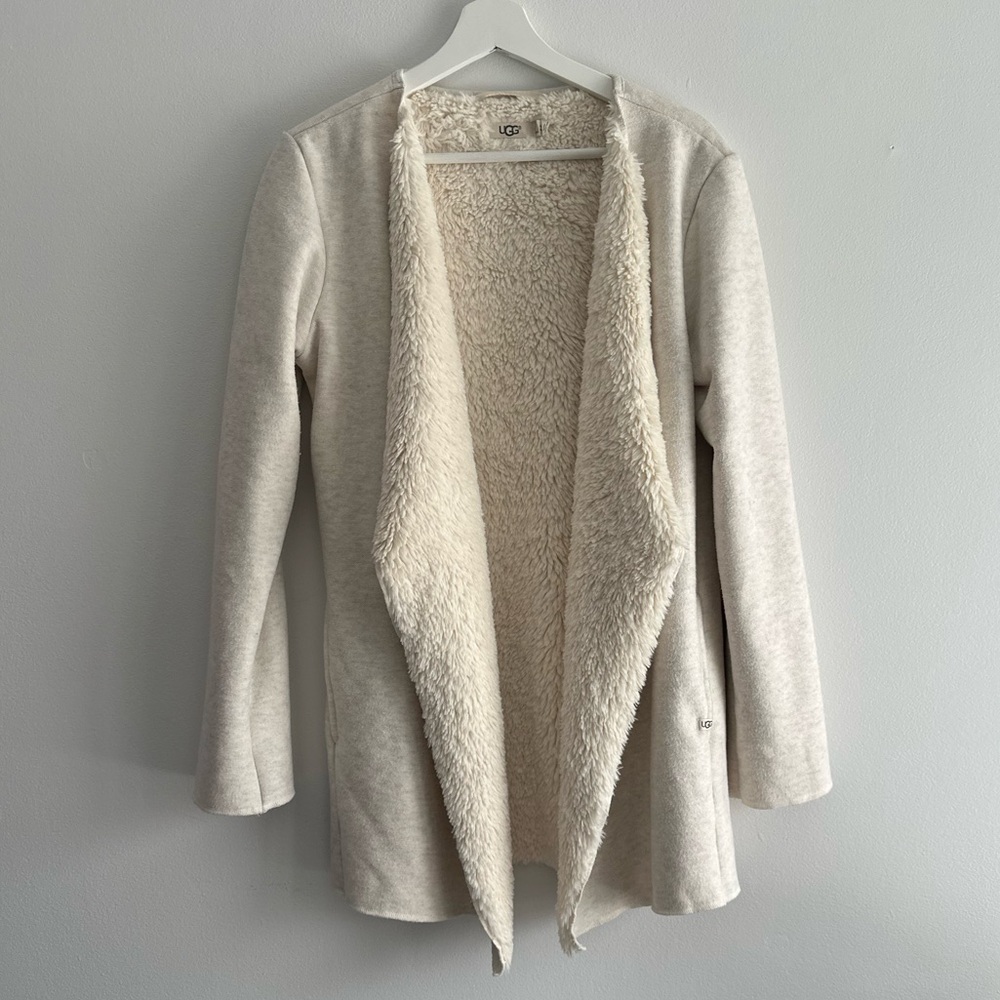 UGG Sherpa Teddy Cozy‎ Cream Fuzzy Cardigan Jacket Small